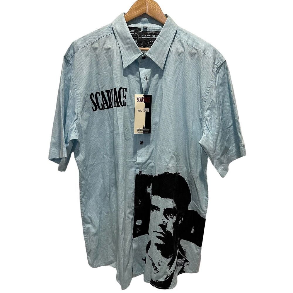 Dragonfly Scarface NEW Mens 3XL Button Front Plaid Shirt Light Blue Tony Montana